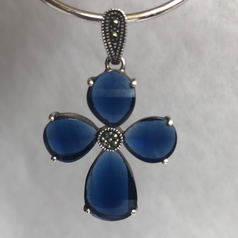 Blue crystal cross pendant